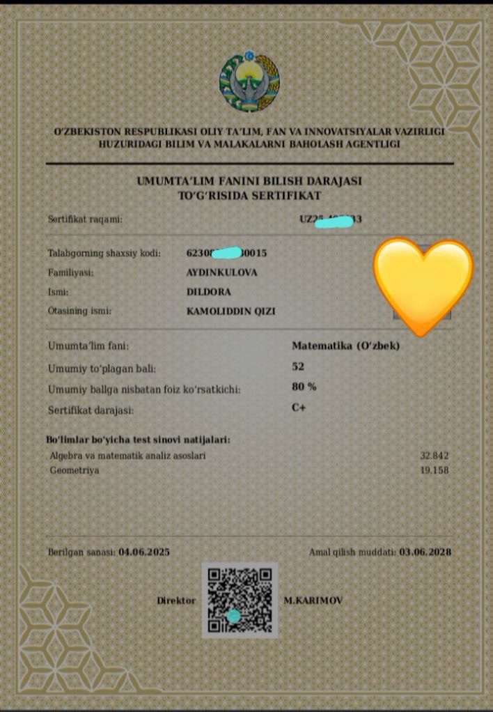 Usha gap TATU  Samarqand filiali AL ustoz va oʻquvchilari bilan birgalikda har qanday fan imtihonlaridan oʻtish muommo emas isboti yuqoridagi sertifikatlar😊
