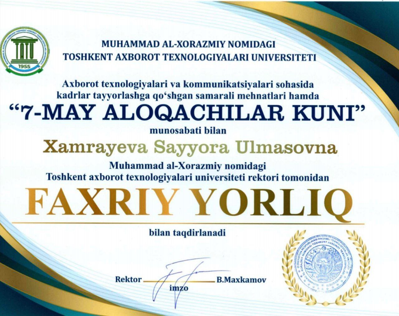 🏛️Muhammad al-Xorazmiy nomidagi Toshkent axborot texnologiyalari universiteti Samarqand filiali akademik litseyi direktori Xamrayeva Sayyora O‘lmasovna hamda o‘zbek tili fan o‘qituvchisi To‘xtayeva M…